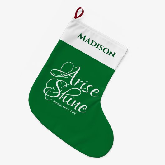 Inspirationserhöhung und Shine Faith Green Großer Weihnachtsstrumpf (Vorderansicht (hängend))