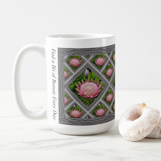 Inspirationskaffee-Tasse mit rosa Proteas Kaffeetasse (Mit Donut)