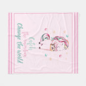 Inspirationsrosa Einhorn mit Kamera und Sternen Fleecedecke (Vorderseite (Horizontal))