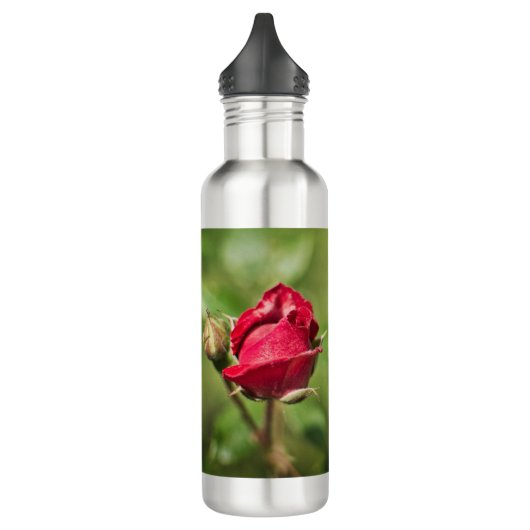 Inspirationssatz mit rote Rose-Blütenbild Edelstahlflasche (Links)