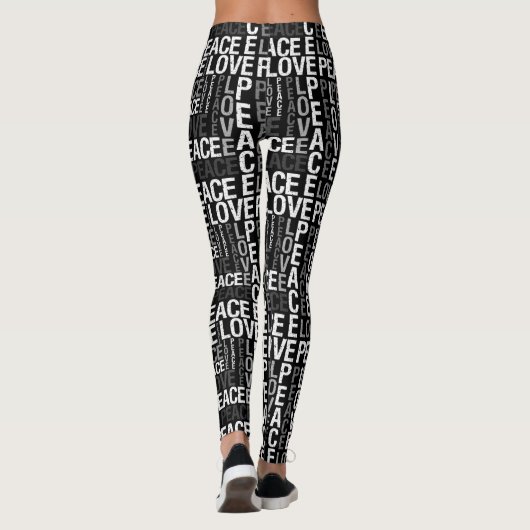 Inspirationssätze Liebe Frieden Schwarz und Weiß Leggings (Rückseite)