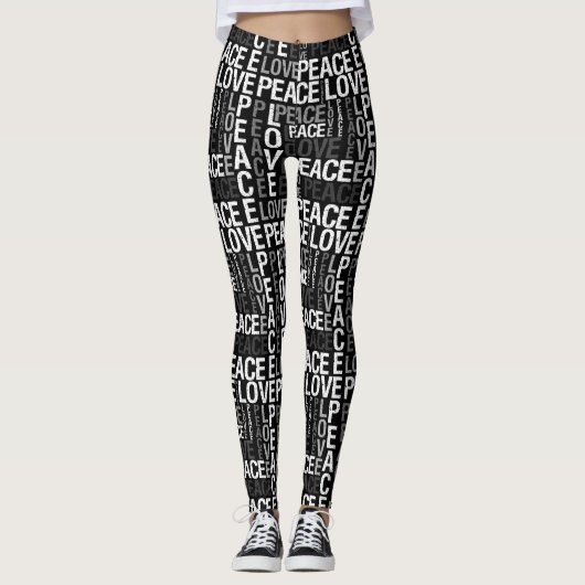 Inspirationssätze Liebe Frieden Schwarz und Weiß Leggings (Vorderseite)