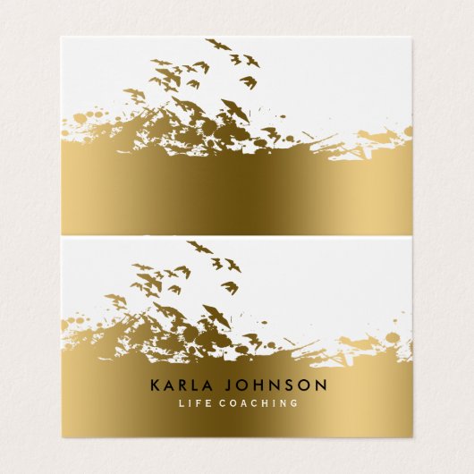 Inspirationsseitende Goldvögel Visitenkarten (Außenseite Aufgefaltet)