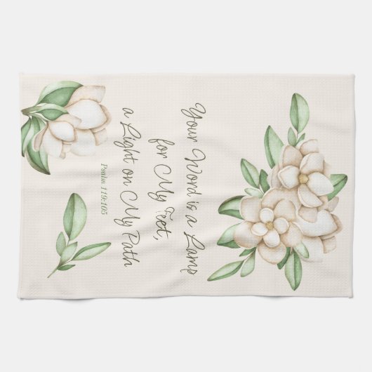 Inspirationsskriptur Magnolia-Blume Geschirrtuch (Horizontal)