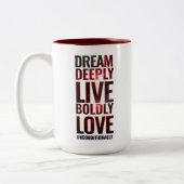 Inspirationstraum Tief leben mutig ... Zweifarbige Tasse (Links)