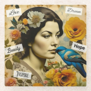 Inspirationswörter und Vintage Lady Personalisiert Glasuntersetzer