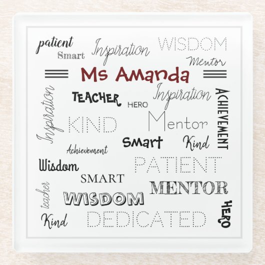 Inspirationswortmentor Lehrerbewertung Glasuntersetzer (Vorderseite)