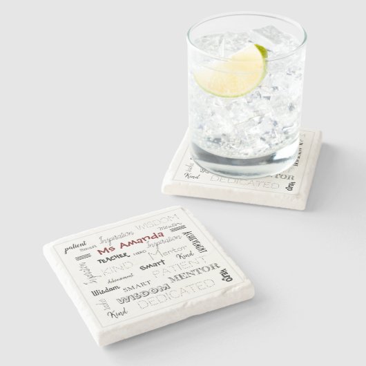 Inspirationswortmentor Lehrerbewertung Steinuntersetzer (Seitenansicht)