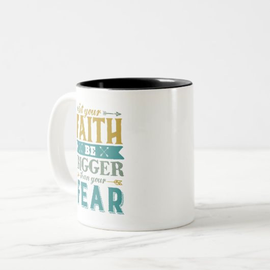 Inspirationsziffer Lasse, dass der Glaube größer i Zweifarbige Tasse (Vorderseite Links)