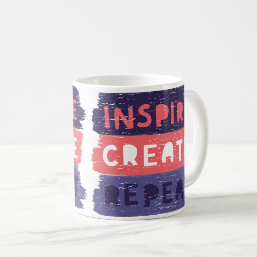 Inspire Create Repeat Mug – Motivational Artistic Kaffeetasse (VorderseiteRechts)