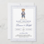 Inspired Blue Teddy Bear Baby Shower Einladung (Vorderseite)