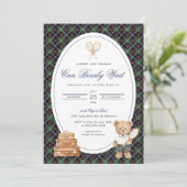 Inspired Plaid Teddy Bear Boy Einladung (Stehend Vorderseite)