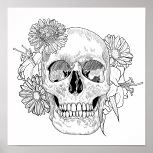 Inspired Skull And Flowers 2 Poster