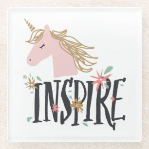 Inspirier  Gold Mane Unicorn Glasuntersetzer