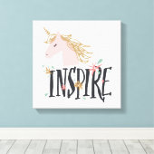 Inspirier | Gold Mane Unicorn Leinwanddruck (Insitu (Holzboden))