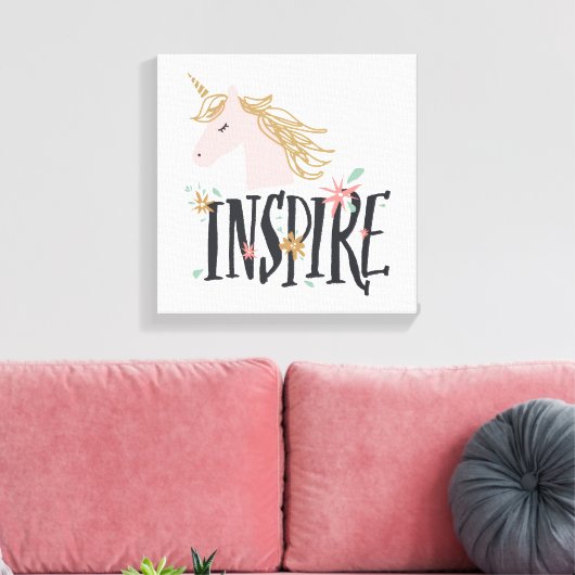 Inspirier | Gold Mane Unicorn Leinwanddruck (Insitu (Wohnzimmer))