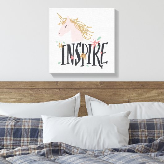 Inspirier | Gold Mane Unicorn Leinwanddruck (Insitu (Schlafzimmer))