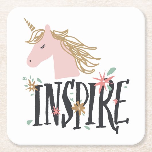 Inspirier| Gold Mane Unicorn Rechteckiger Pappuntersetzer (Vorderseite)