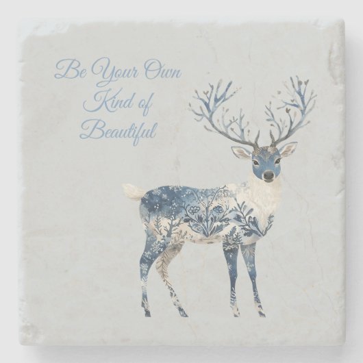 Inspirierend Blau Weiß Chic Hirsch Fuchs Steinuntersetzer (Vorderseite)