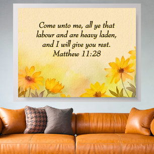 Inspirierend Matthäus 11:28 Gelbe Blumen Poster