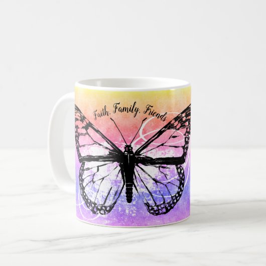 Inspirierend Monarchfalter-Regenbogen-Monogramm Kaffeetasse (Vorderseite Links)