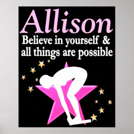 INSPIRIEREND PINK PERSONALISIERT GIRL SWIMMER POST POSTER