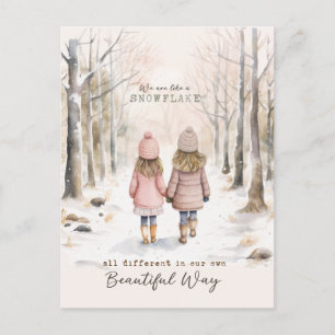 Inspirierende kleine Mädchen Schnee Wald Winter Postkarte