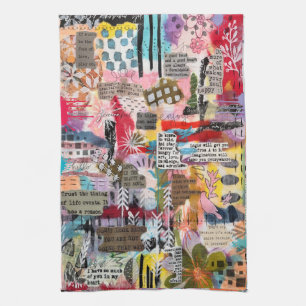 Inspirierende Mixed-Media-Collage-Küchenhandtuch Geschirrtuch
