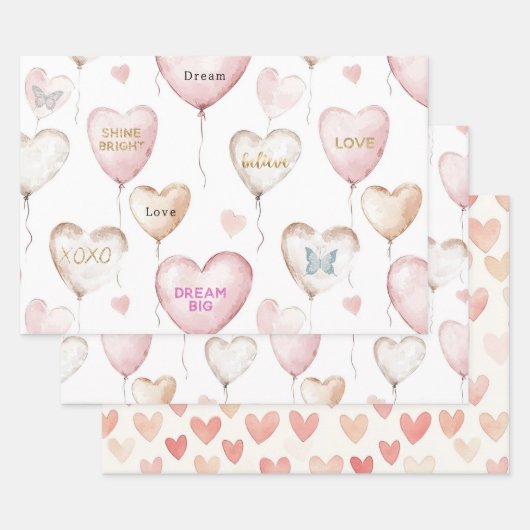 Inspirierende rosa Creme-Herzen Geschenkpapier Set (Set)