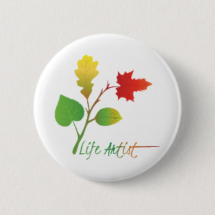 Inspirierender Lebens-Künstler-Slogan mit Blättern Button