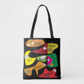 Inspirierender schwarzer Tote: Frieden Freude Disz Tasche (Vorderseite)