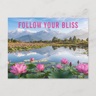 Inspirierender Zitat Blau Rosa Blumen Glückseligke Postkarte