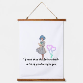 Inspirierendes Anime-Mädchen Hoffnungsvolle Zukunf Wandteppich Mit Holzrahmen