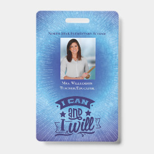 Inspirierendes blaues Schulpersonal-Lehrer-ID-Foto Ausweis