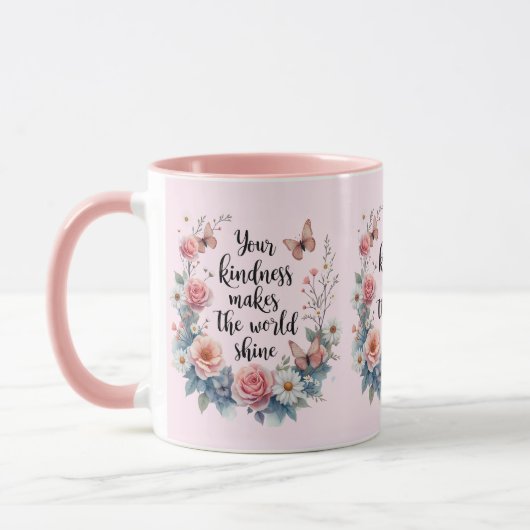 inspirierendes Blumenzitat mit Schmetterlingen Tasse (Links)