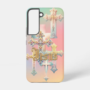 Inspirierendes Jesus-Pastell-Verziertes Kreuz Gold Samsung Galaxy Hülle