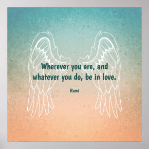 Inspirierendes Motivationszitat von Rumi mit Engel Poster