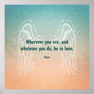 Inspirierendes Motivationszitat von Rumi mit Engel Poster