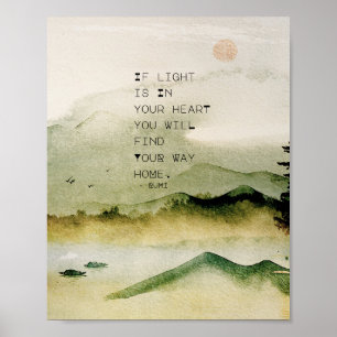 Inspirierendes Rumi-Zitat auf Wasserfarben-Landsch Poster