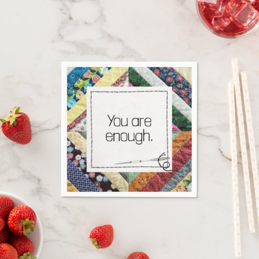 inspirierendes Zitat auf einem Patchwork-Quilt Serviette (Beispiel)