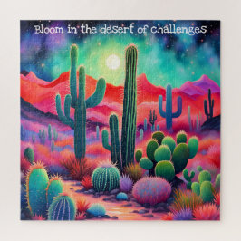 inspirierendes Zitat, farbenfrohe Kaktuslandschaft Puzzle