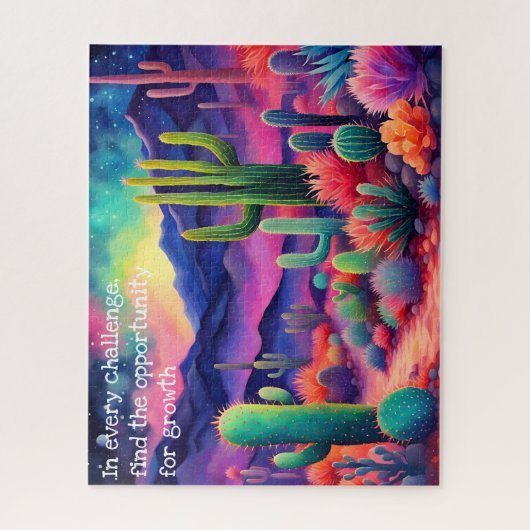 inspirierendes Zitat, farbenfrohe Kaktuslandschaft Puzzle (Vertikal)