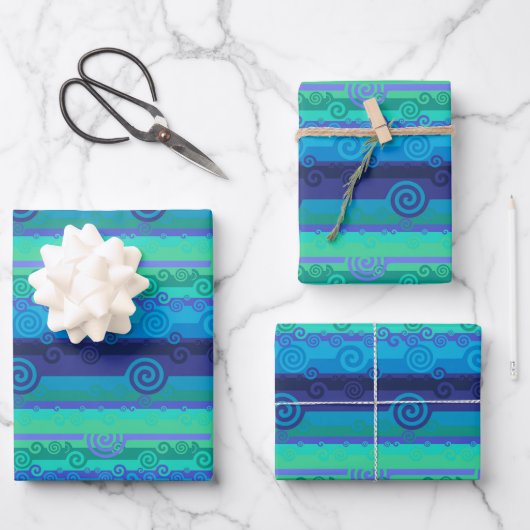 Inspiriert Blended Waves of Aqua Blue Geschenkpapier Set (Vorderseite)