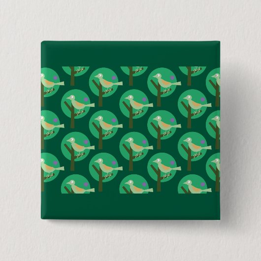 Inspiriert Grüne Vögel und Baummuster Button (Vorderseite)