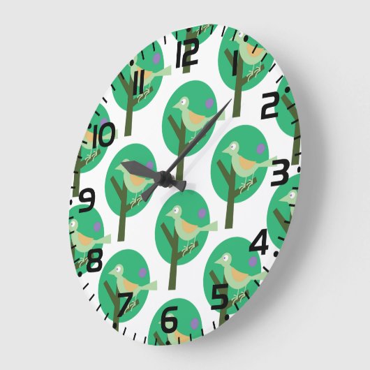 Inspiriert Grüne Vögel und Baummuster Große Wanduhr (Winkel)