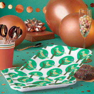 Inspiriert Grüne Vögel und Baummuster Pappteller