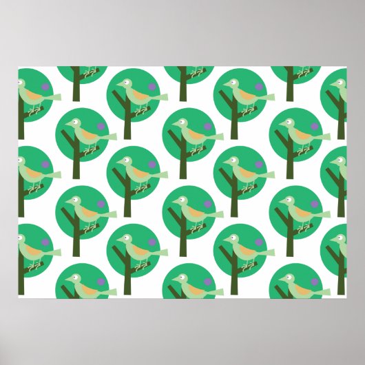 Inspiriert Grüne Vögel und Baummuster Poster (Vorne)
