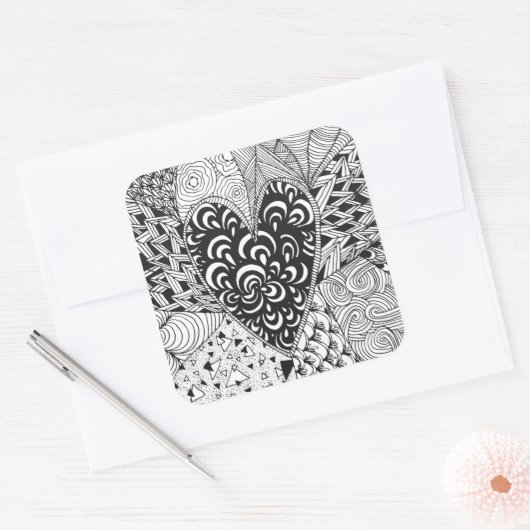 Inspiriert Herzdoodle Quadratischer Aufkleber (Umschlag)
