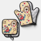 Inspiriert nach Alice im Wunderland Ofenhandschuh & Topflappen-Set (Vorderseite/Rückseite)