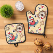 Inspiriert nach Alice im Wunderland Ofenhandschuh & Topflappen-Set (Oben Unten)